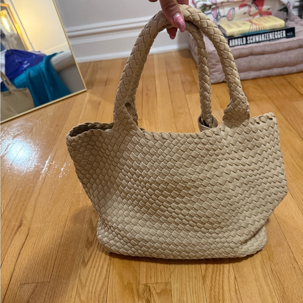 Woven Tote Bag in Beige - Classic Braided Handle